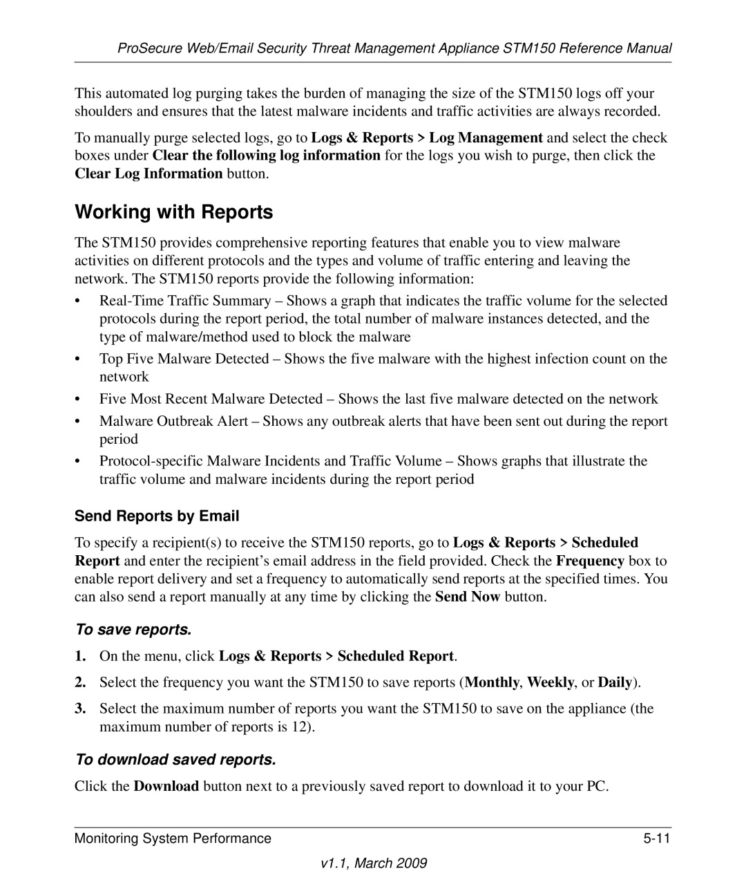 NETGEAR STM150EW3-100NAS Working with Reports, Send Reports by Email, On the menu, click Logs & Reports Scheduled Report 