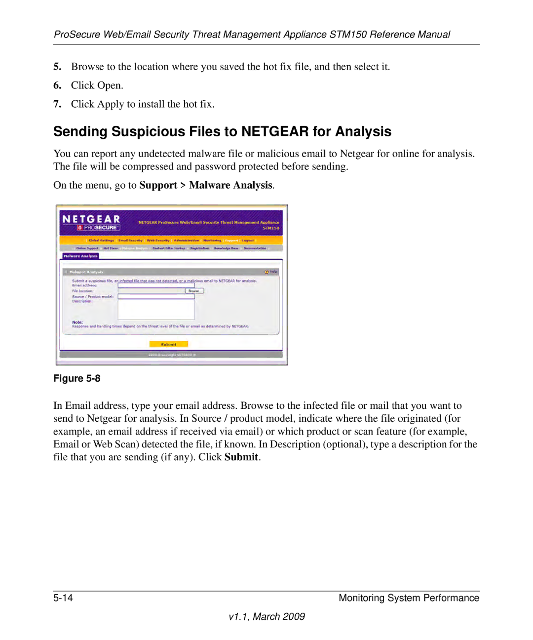 NETGEAR STM150EW3-100NAS Sending Suspicious Files to Netgear for Analysis, On the menu, go to Support Malware Analysis 