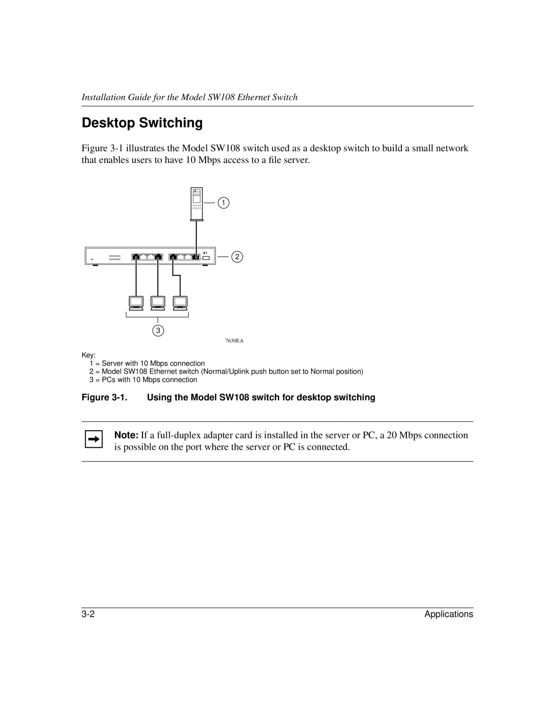 NETGEAR manual Desktop Switching, Using the Model SW108 switch for desktop switching 