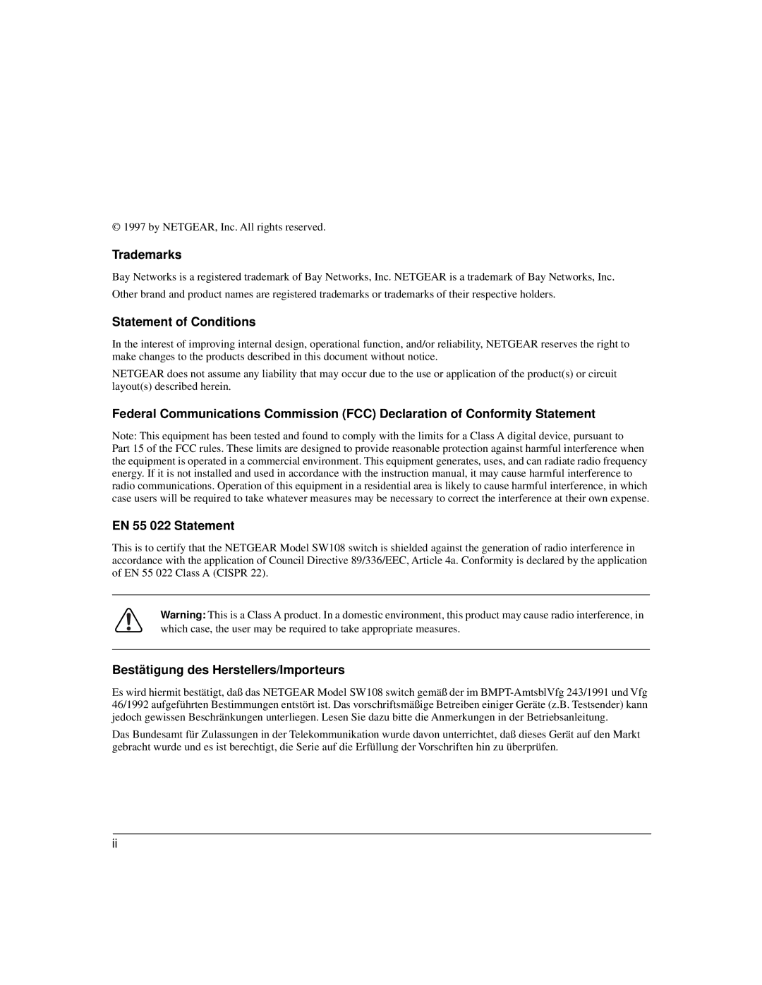 NETGEAR SW108 manual Trademarks 