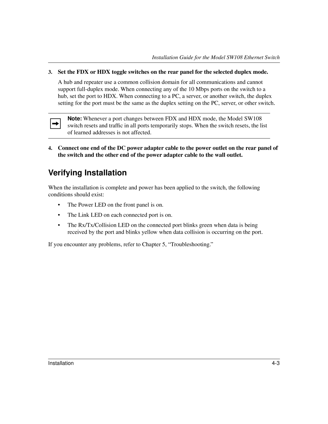 NETGEAR SW108 manual Verifying Installation 