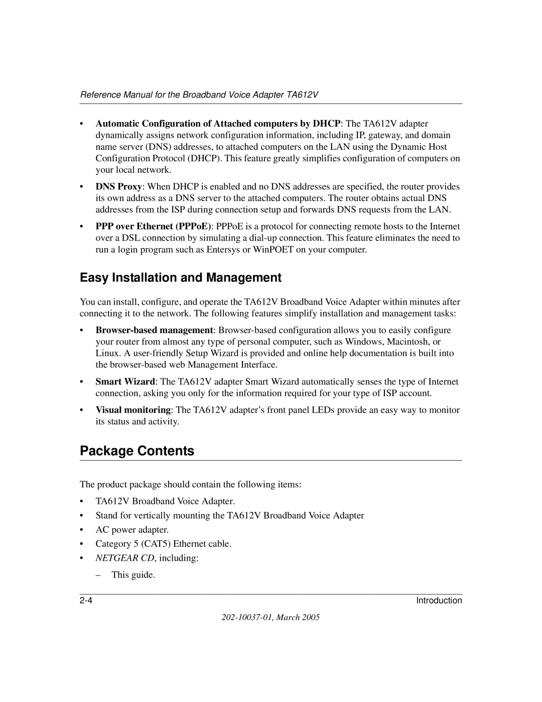 NETGEAR TA612V manual Package Contents 