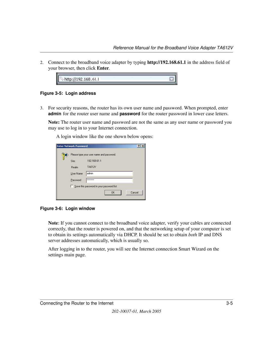 NETGEAR TA612V manual Login address 