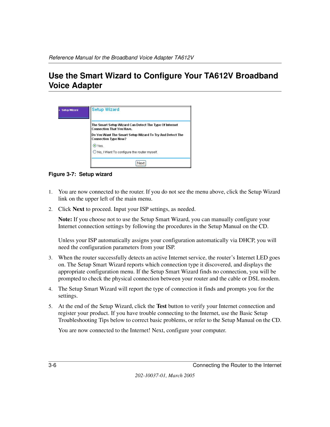 NETGEAR TA612V manual Setup wizard 