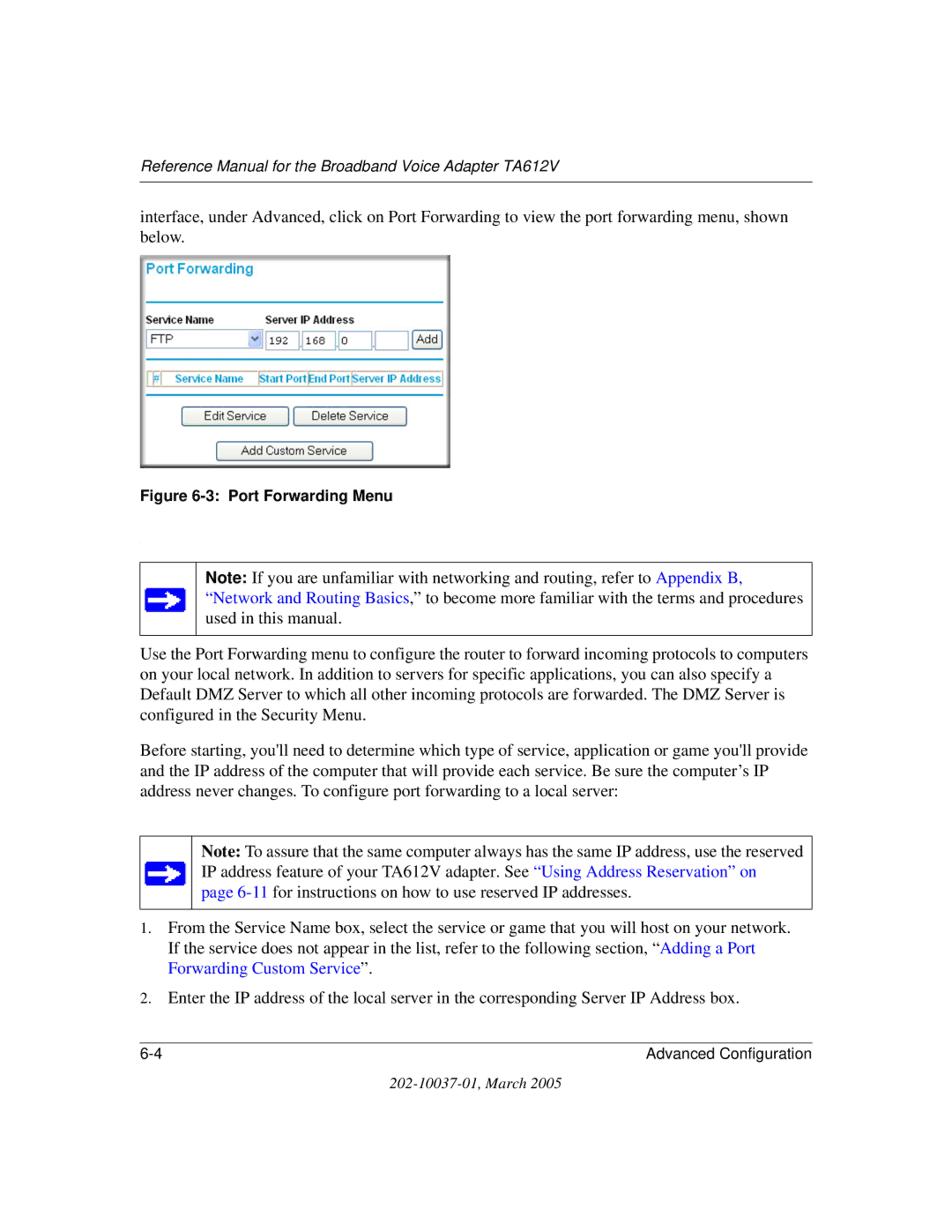 NETGEAR TA612V manual Port Forwarding Menu 