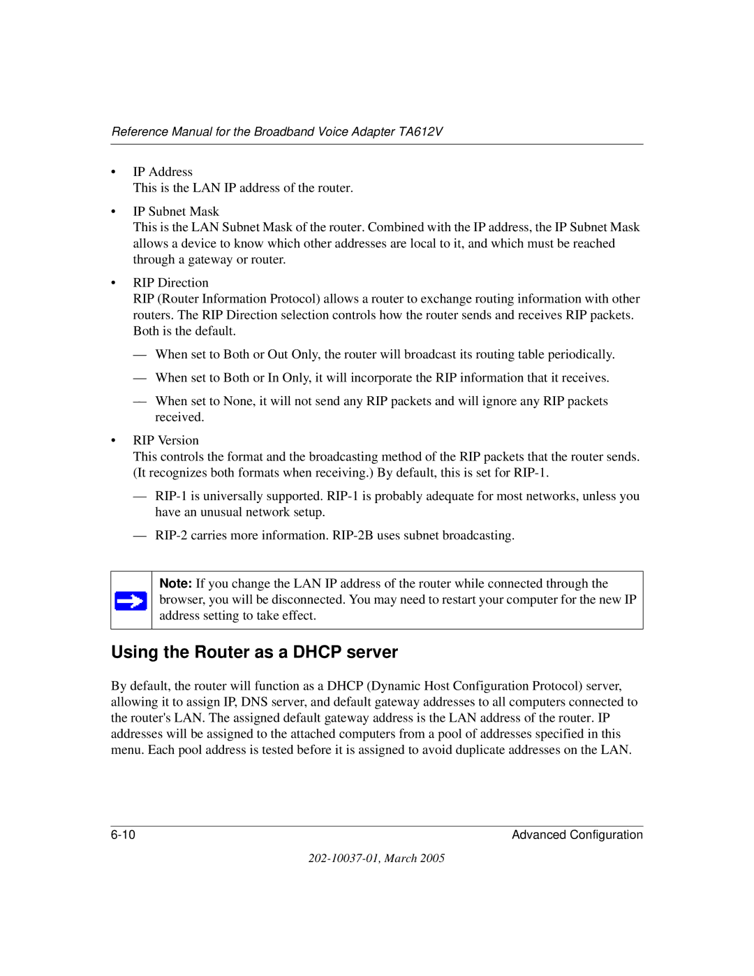 NETGEAR TA612V manual Using the Router as a Dhcp server 