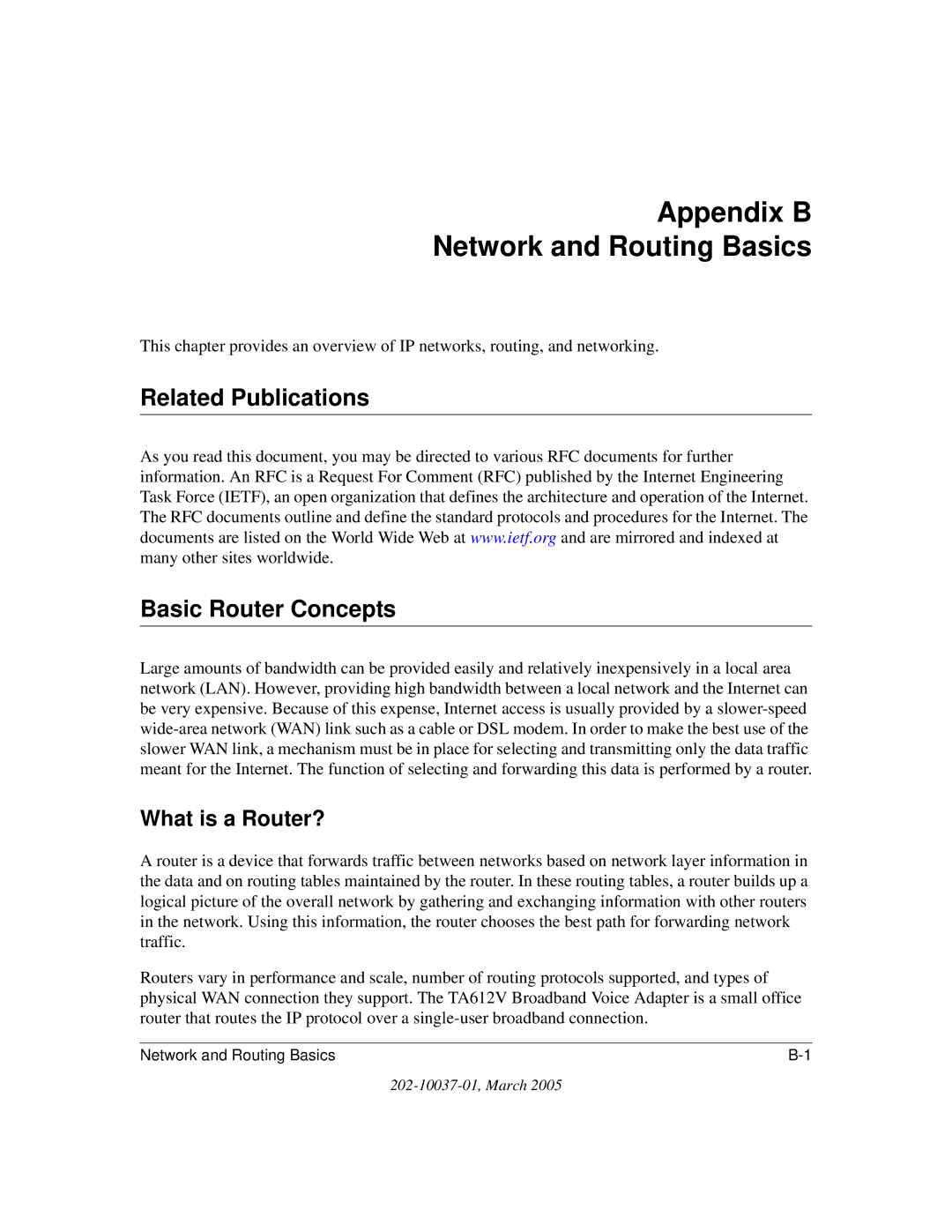 NETGEAR TA612V manual Appendix B Network and Routing Basics, Related Publications Basic Router Concepts, What is a Router? 