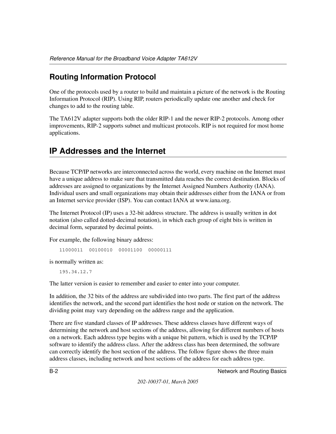 NETGEAR TA612V manual IP Addresses and the Internet, Routing Information Protocol 