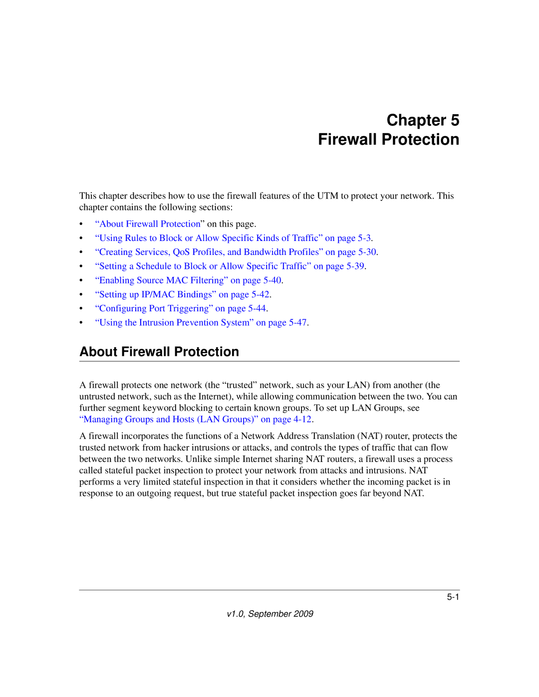 NETGEAR UTM10EW-100NAS, UTM25-100NAS, UTM25EW-100NAS manual Chapter Firewall Protection, About Firewall Protection 