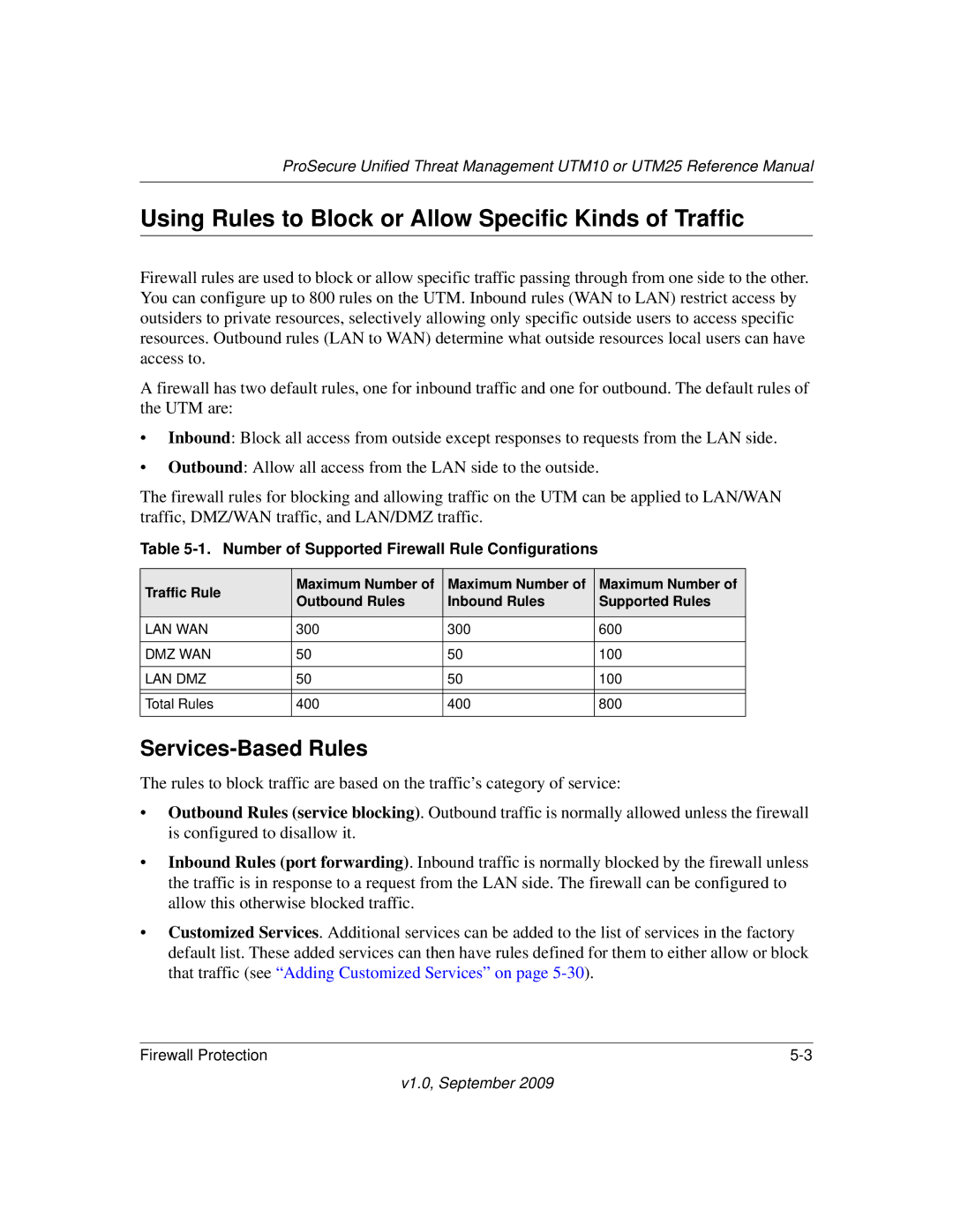 NETGEAR UTM25-100NAS, UTM10EW-100NAS manual Using Rules to Block or Allow Specific Kinds of Traffic, Services-Based Rules 