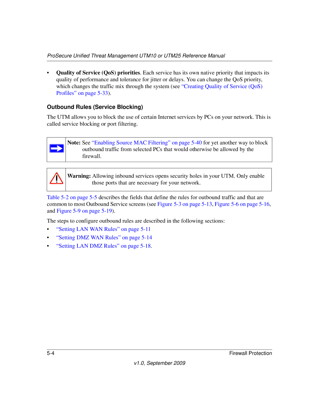 NETGEAR UTM10EW-100NAS, UTM25-100NAS, UTM25EW-100NAS manual Outbound Rules Service Blocking 