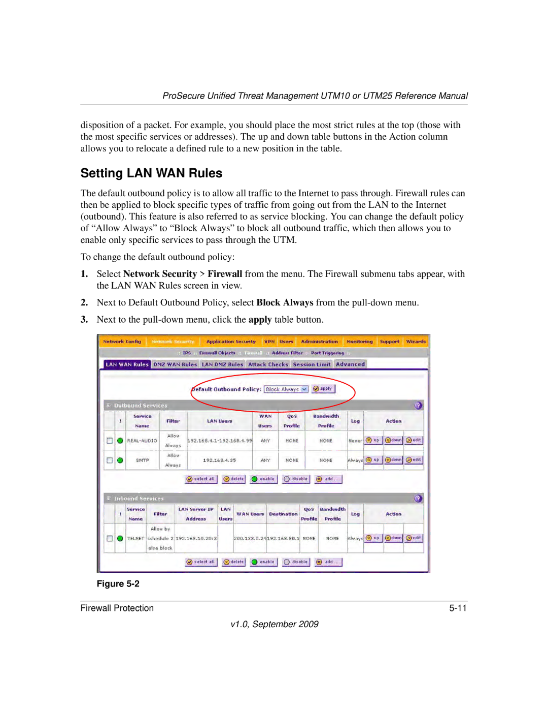 NETGEAR UTM25EW-100NAS, UTM25-100NAS, UTM10EW-100NAS manual Setting LAN WAN Rules 