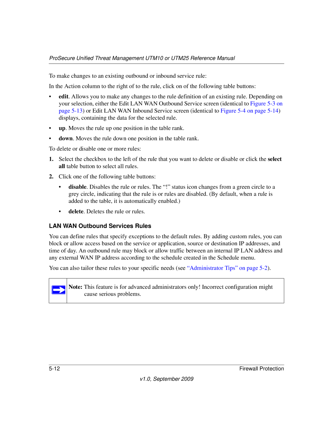 NETGEAR UTM25-100NAS, UTM10EW-100NAS, UTM25EW-100NAS manual LAN WAN Outbound Services Rules 