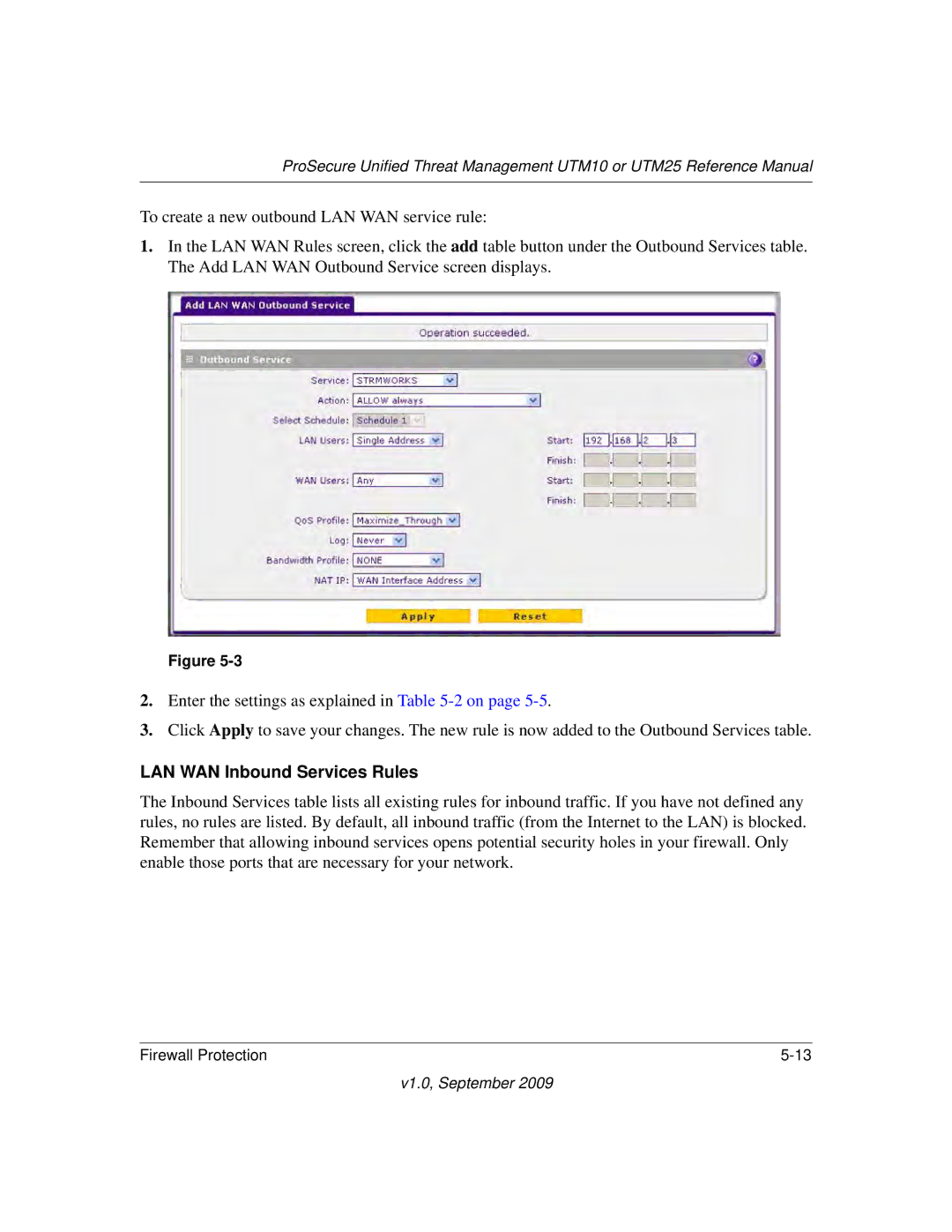 NETGEAR UTM10EW-100NAS, UTM25-100NAS, UTM25EW-100NAS manual LAN WAN Inbound Services Rules 