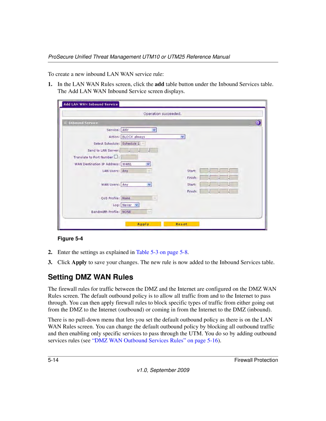 NETGEAR UTM25EW-100NAS, UTM25-100NAS, UTM10EW-100NAS manual Setting DMZ WAN Rules 