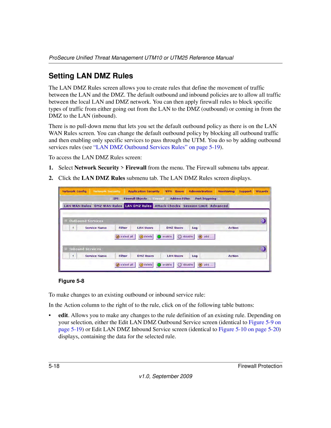 NETGEAR UTM25-100NAS, UTM10EW-100NAS, UTM25EW-100NAS manual Setting LAN DMZ Rules 