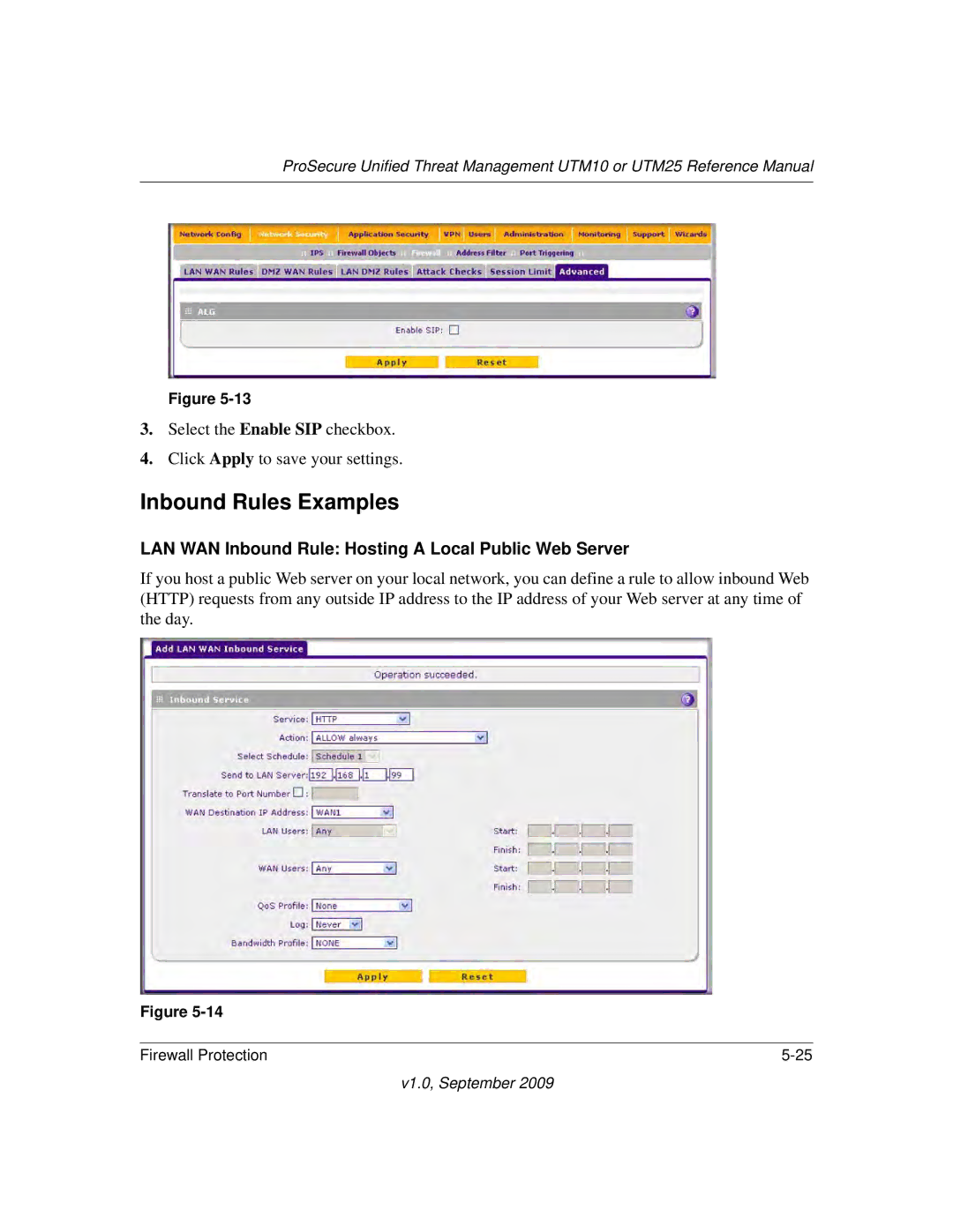 NETGEAR UTM10EW-100NAS, UTM25-100NAS manual Inbound Rules Examples, LAN WAN Inbound Rule Hosting a Local Public Web Server 