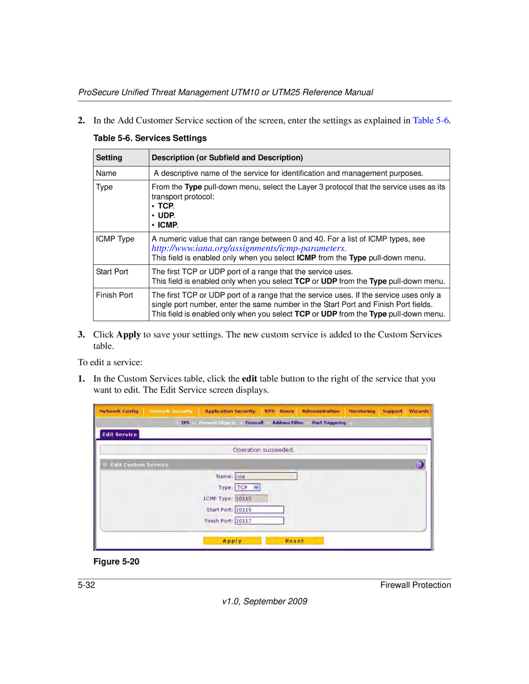 NETGEAR UTM25EW-100NAS, UTM25-100NAS, UTM10EW-100NAS manual Services Settings, Tcp 