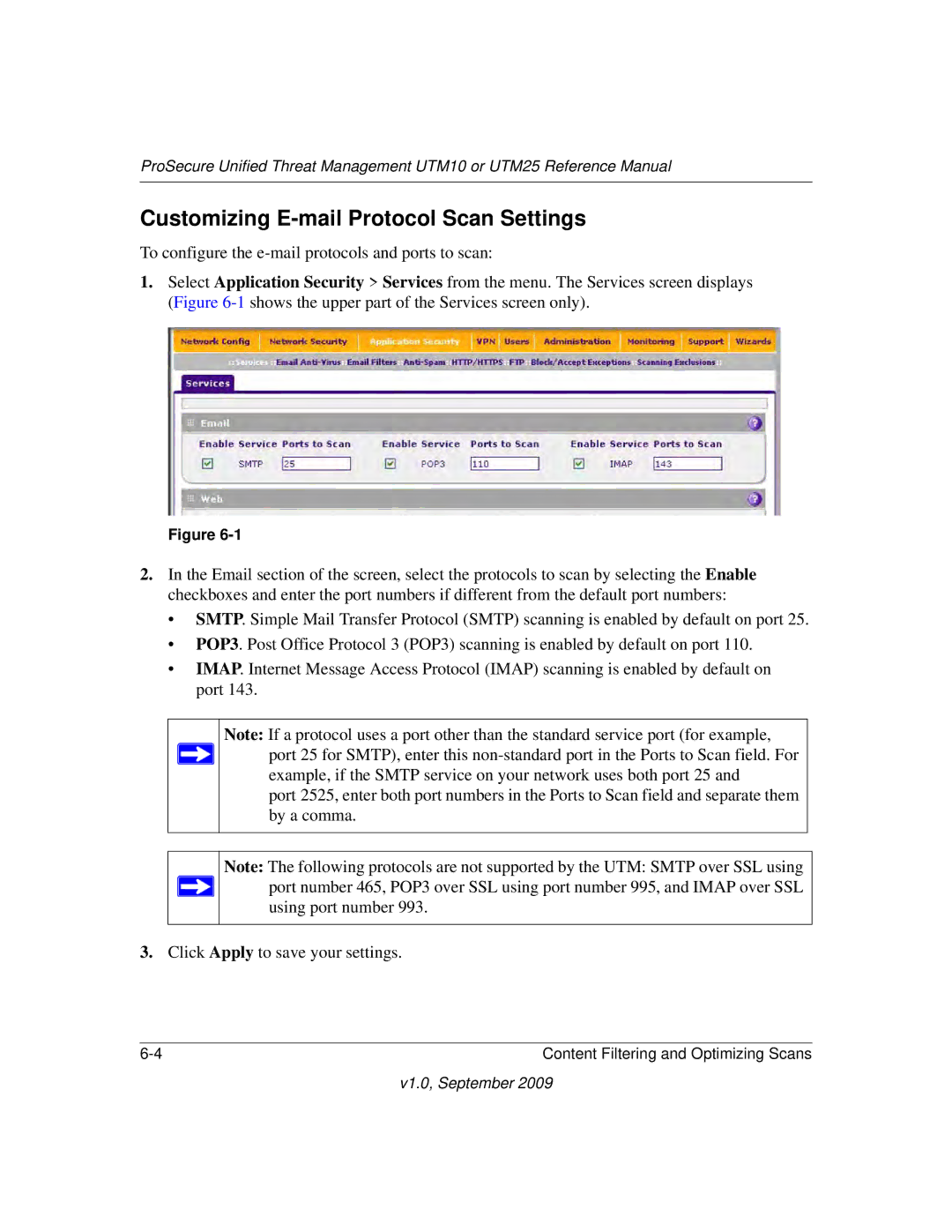 NETGEAR UTM25-100NAS, UTM10EW-100NAS, UTM25EW-100NAS manual Customizing E-mail Protocol Scan Settings 