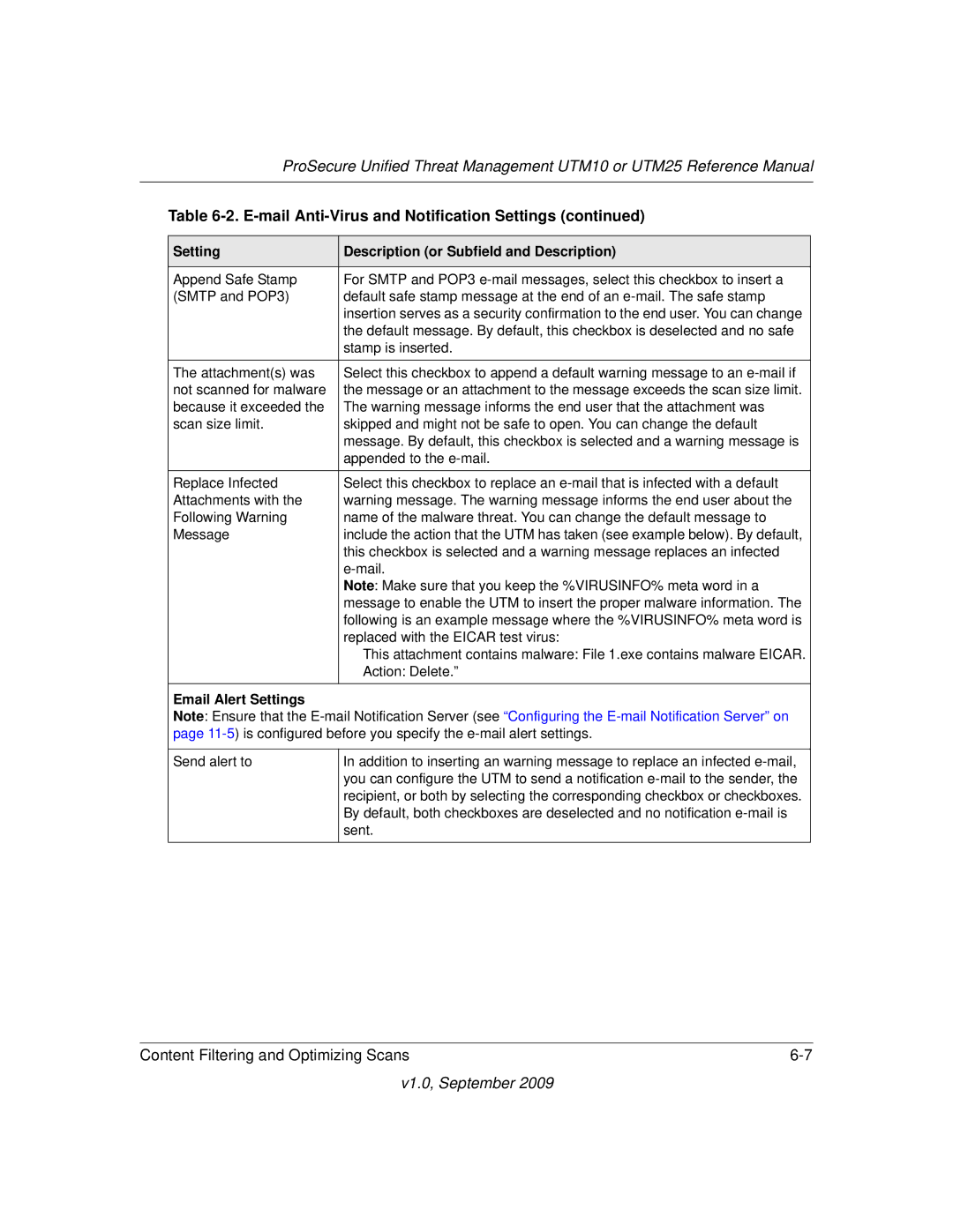 NETGEAR UTM25-100NAS, UTM10EW-100NAS, UTM25EW-100NAS manual Mail, Email Alert Settings 