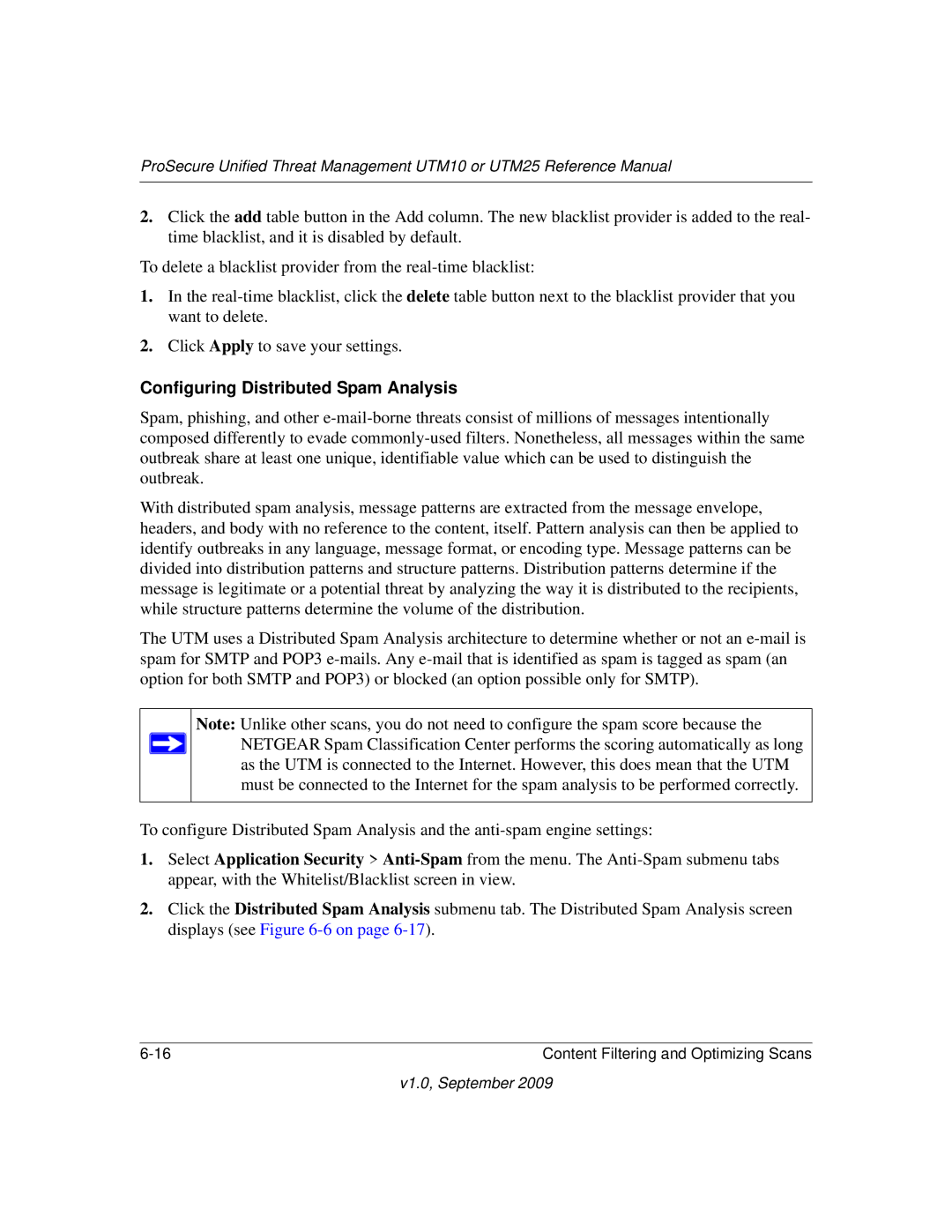 NETGEAR UTM25-100NAS, UTM10EW-100NAS, UTM25EW-100NAS manual Configuring Distributed Spam Analysis 