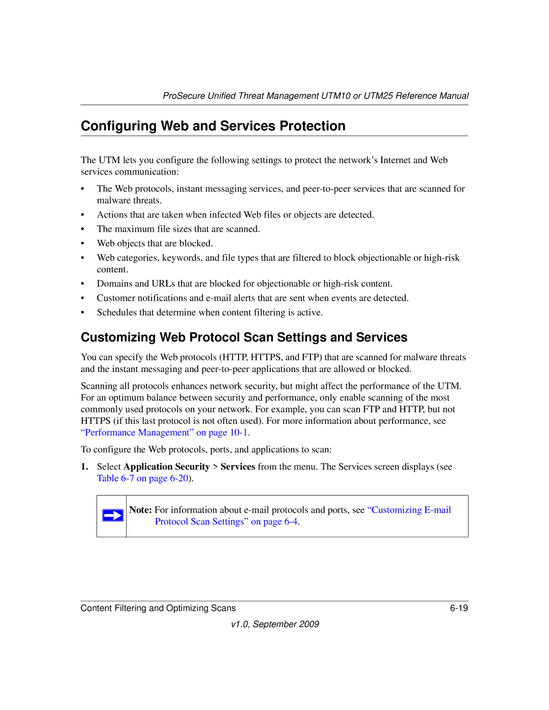 NETGEAR UTM25-100NAS manual Configuring Web and Services Protection, Customizing Web Protocol Scan Settings and Services 