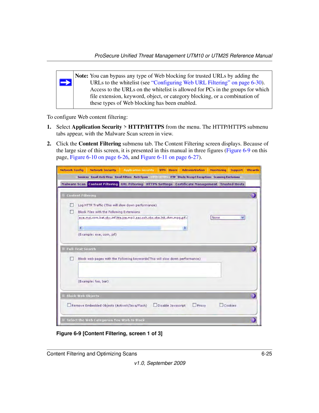 NETGEAR UTM25-100NAS, UTM10EW-100NAS, UTM25EW-100NAS manual Content Filtering, screen 1 