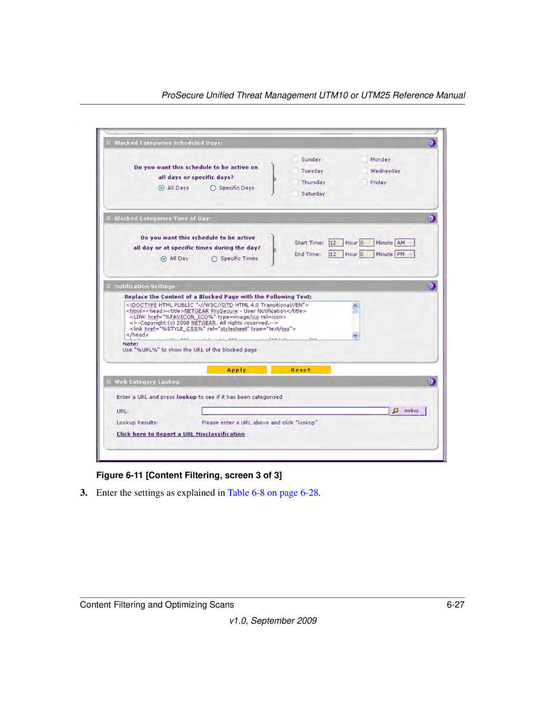 NETGEAR UTM25EW-100NAS, UTM25-100NAS, UTM10EW-100NAS manual Content Filtering, screen 3 