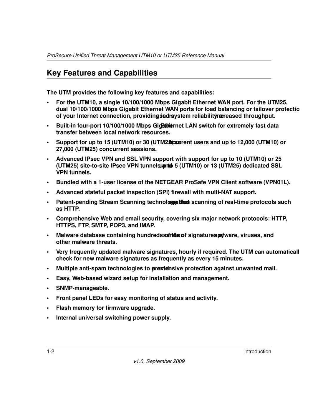 NETGEAR UTM25EW-100NAS, UTM25-100NAS, UTM10EW-100NAS manual Key Features and Capabilities 