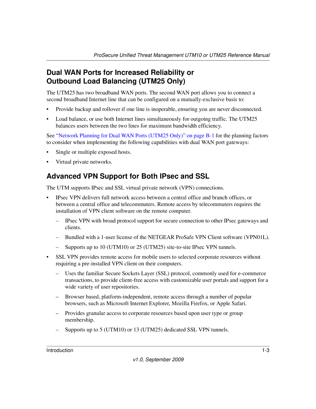 NETGEAR UTM25-100NAS, UTM10EW-100NAS, UTM25EW-100NAS manual Advanced VPN Support for Both IPsec and SSL 