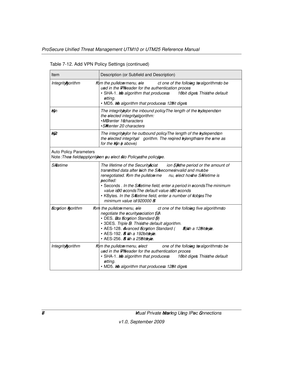 NETGEAR UTM25-100NAS, UTM10EW-100NAS, UTM25EW-100NAS manual Auto Policy Parameters 