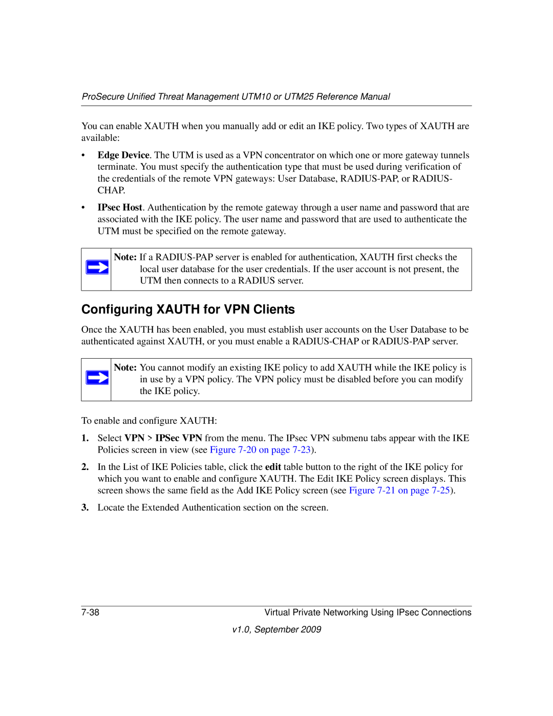 NETGEAR UTM25EW-100NAS, UTM25-100NAS, UTM10EW-100NAS manual Configuring Xauth for VPN Clients 