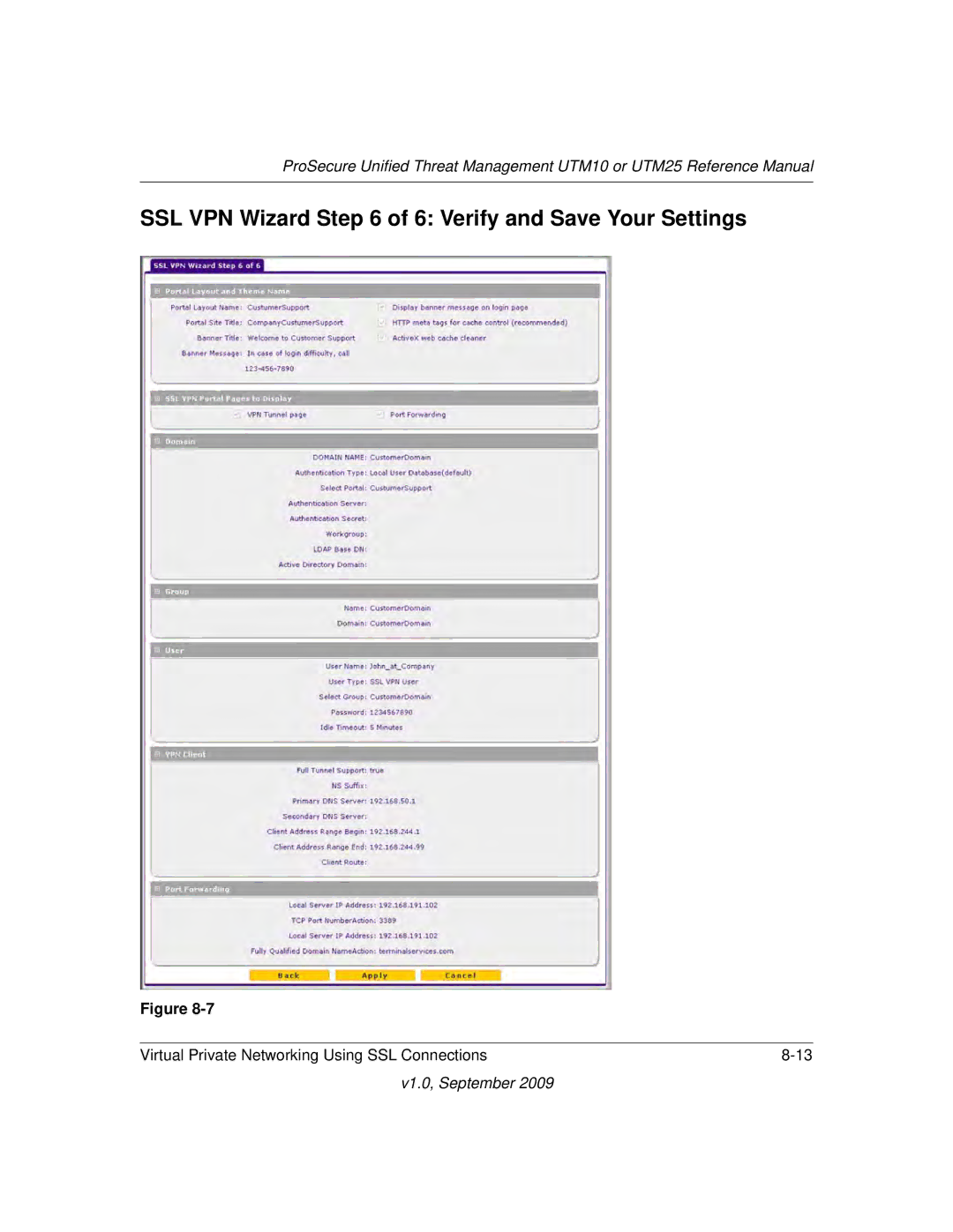 NETGEAR UTM25EW-100NAS, UTM25-100NAS, UTM10EW-100NAS manual SSL VPN Wizard of 6 Verify and Save Your Settings 