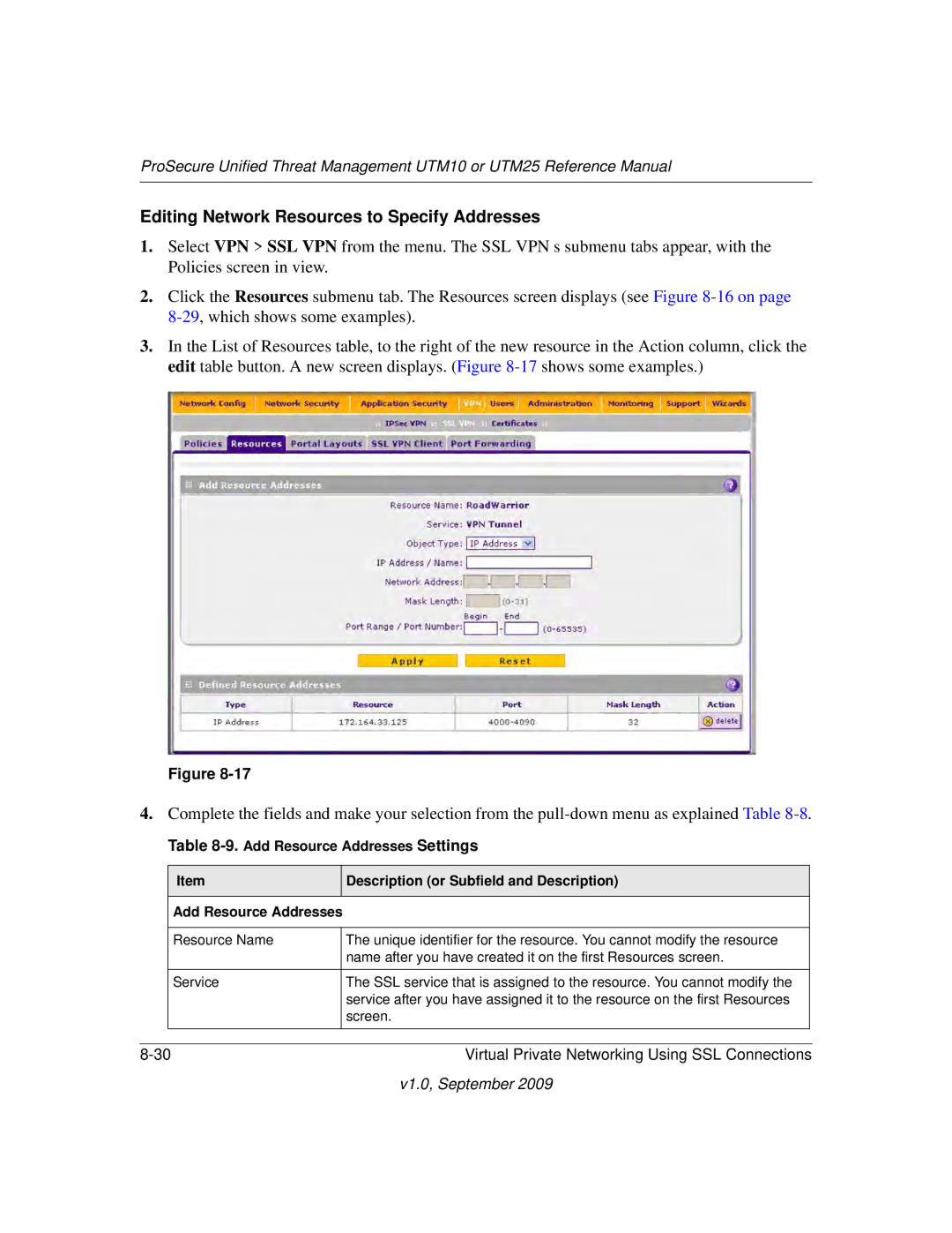 NETGEAR UTM10EW-100NAS, UTM25-100NAS, UTM25EW-100NAS manual Editing Network Resources to Specify Addresses 