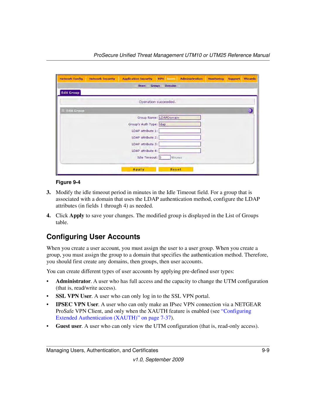 NETGEAR UTM25-100NAS, UTM10EW-100NAS, UTM25EW-100NAS manual Configuring User Accounts 