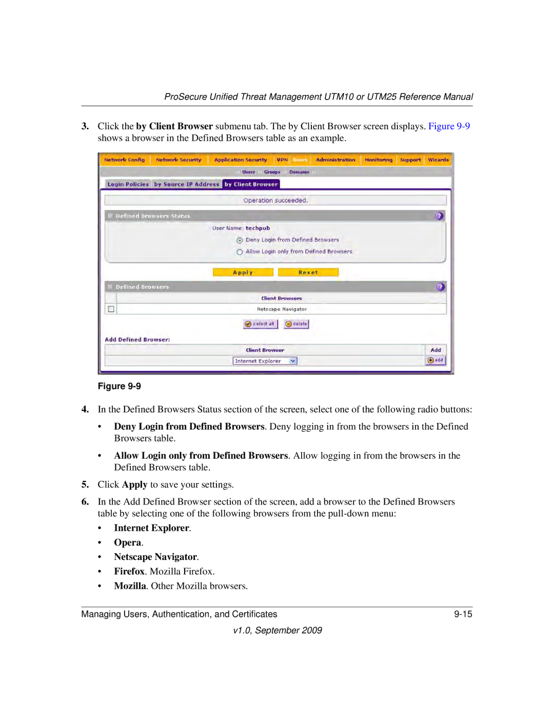 NETGEAR UTM25-100NAS, UTM10EW-100NAS, UTM25EW-100NAS manual Internet Explorer Opera Netscape Navigator 