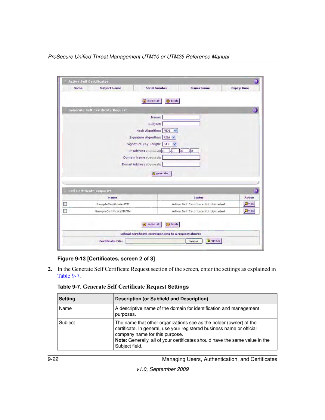 NETGEAR UTM10EW-100NAS, UTM25-100NAS, UTM25EW-100NAS manual Certificates, screen 2, Setting 