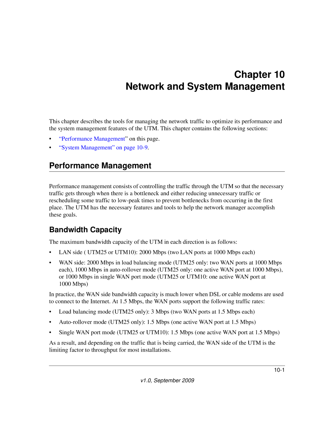 NETGEAR UTM25-100NAS, UTM10EW-100NAS, UTM25EW-100NAS manual Performance Management, Bandwidth Capacity 