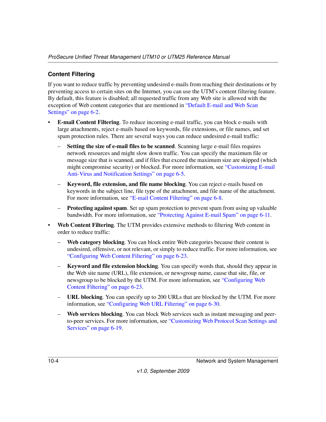 NETGEAR UTM25-100NAS, UTM10EW-100NAS, UTM25EW-100NAS manual Content Filtering 