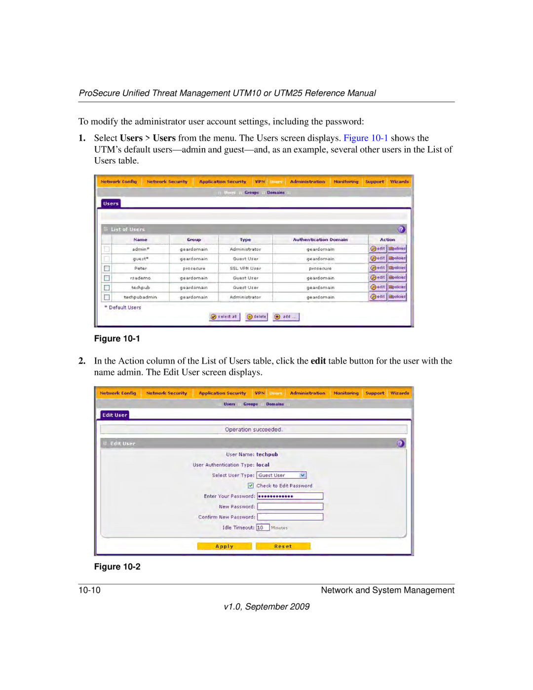 NETGEAR UTM25-100NAS, UTM10EW-100NAS, UTM25EW-100NAS manual Network and System Management 