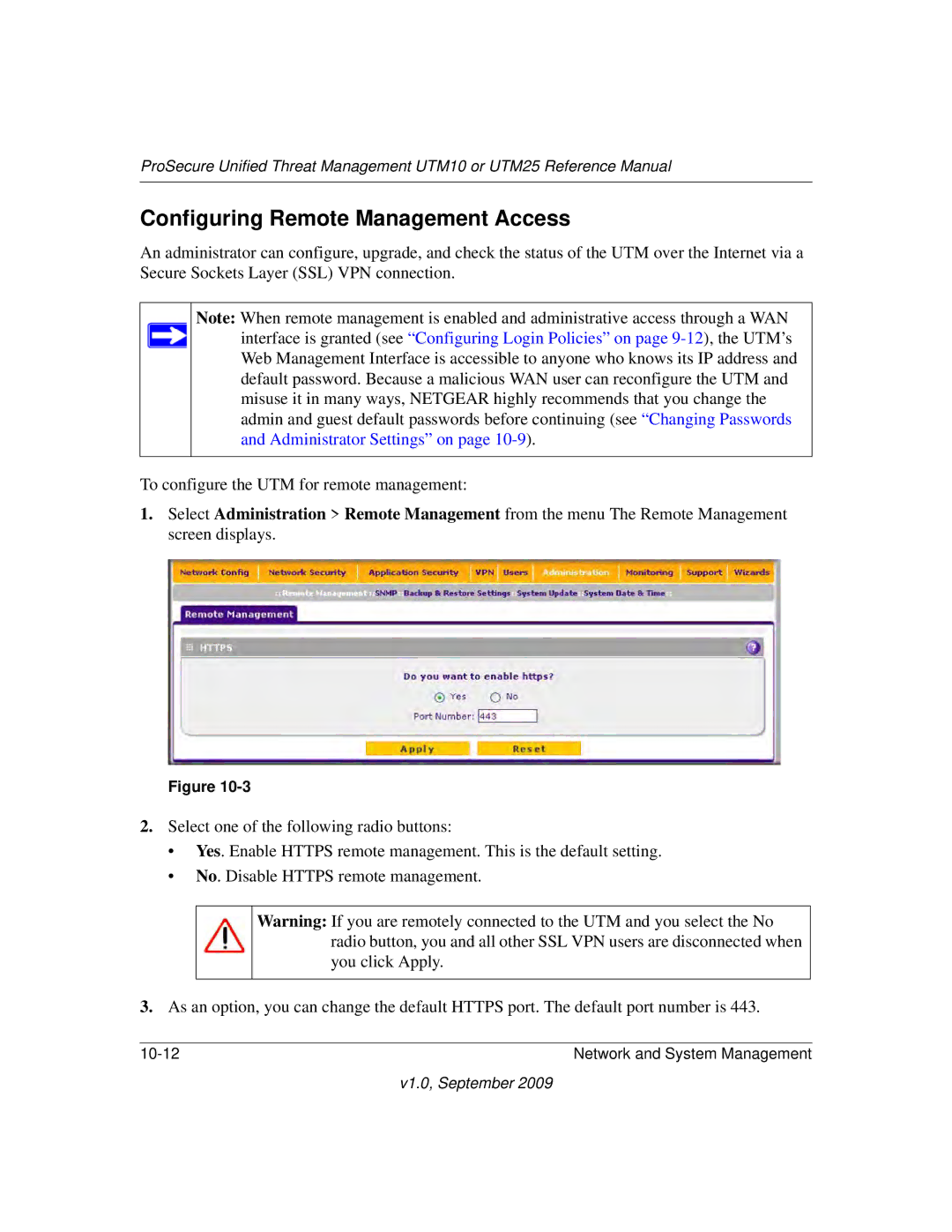 NETGEAR UTM25EW-100NAS, UTM25-100NAS, UTM10EW-100NAS manual Configuring Remote Management Access 