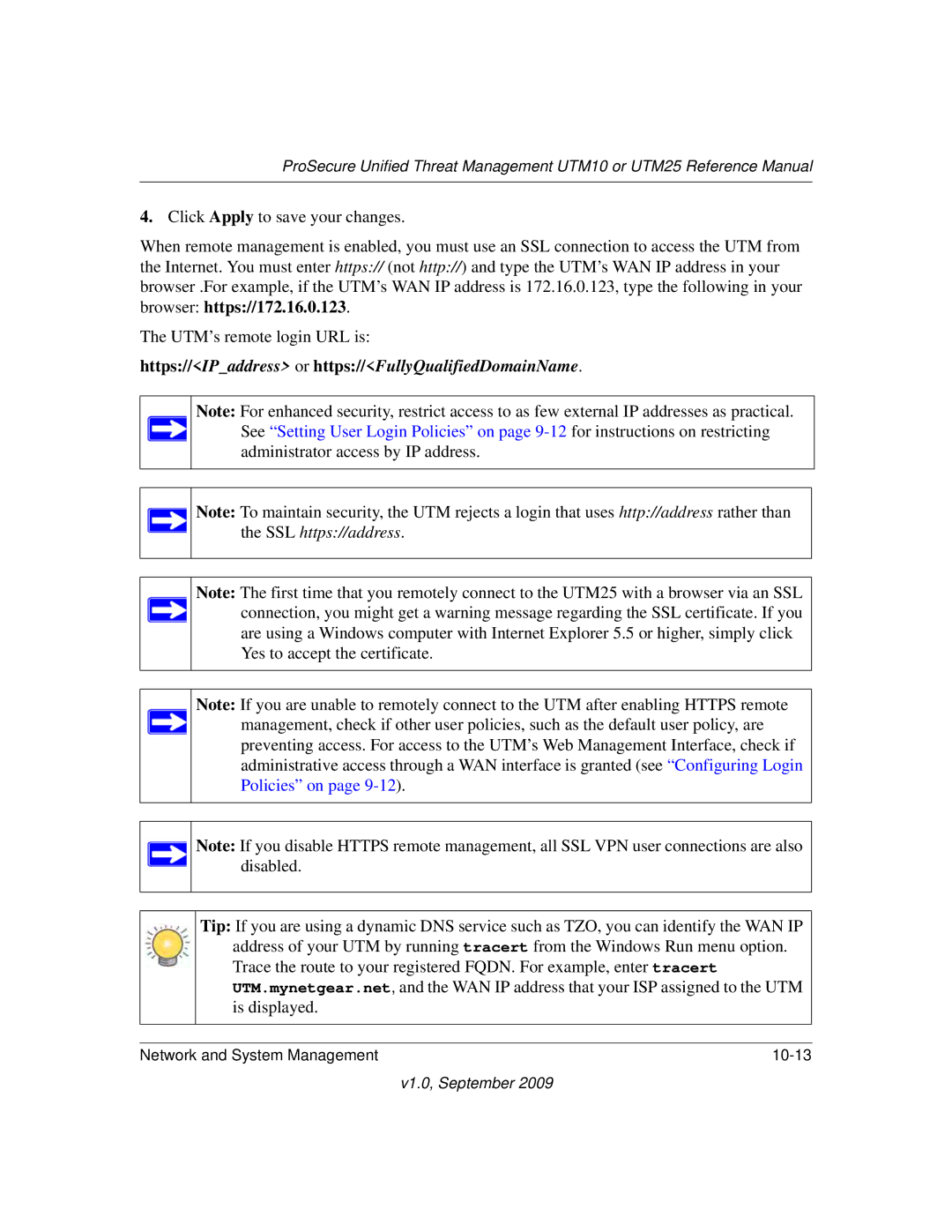 NETGEAR UTM25-100NAS, UTM10EW-100NAS, UTM25EW-100NAS manual Https//IPaddress or https//FullyQualifiedDomainName 