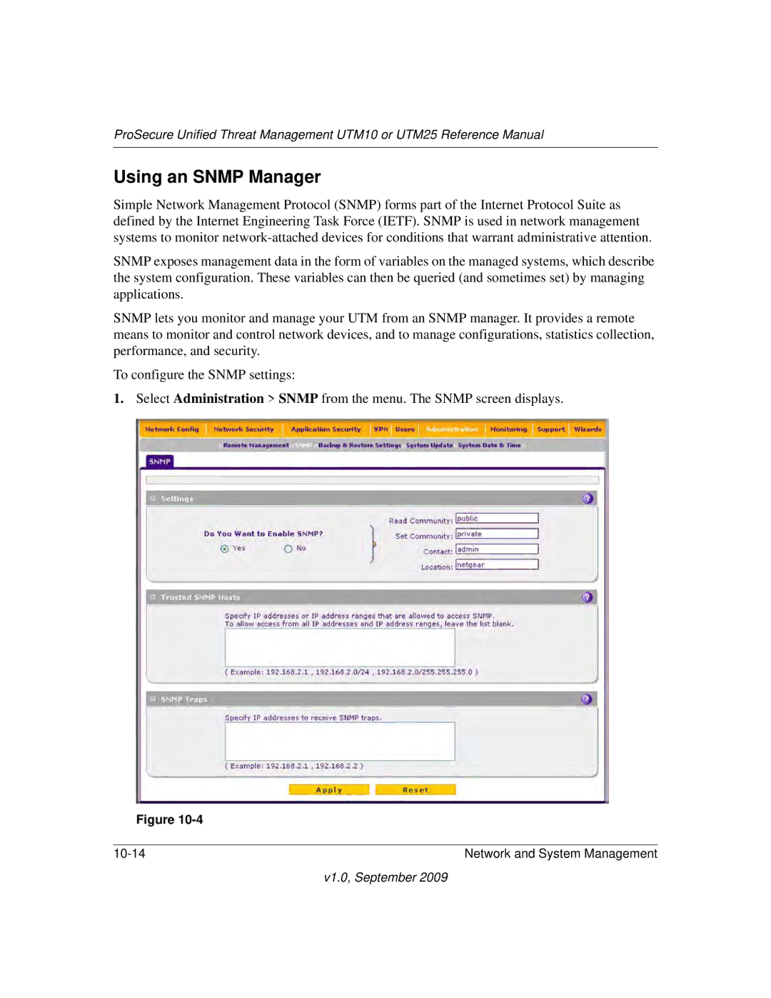 NETGEAR UTM10EW-100NAS, UTM25-100NAS, UTM25EW-100NAS manual Using an Snmp Manager 