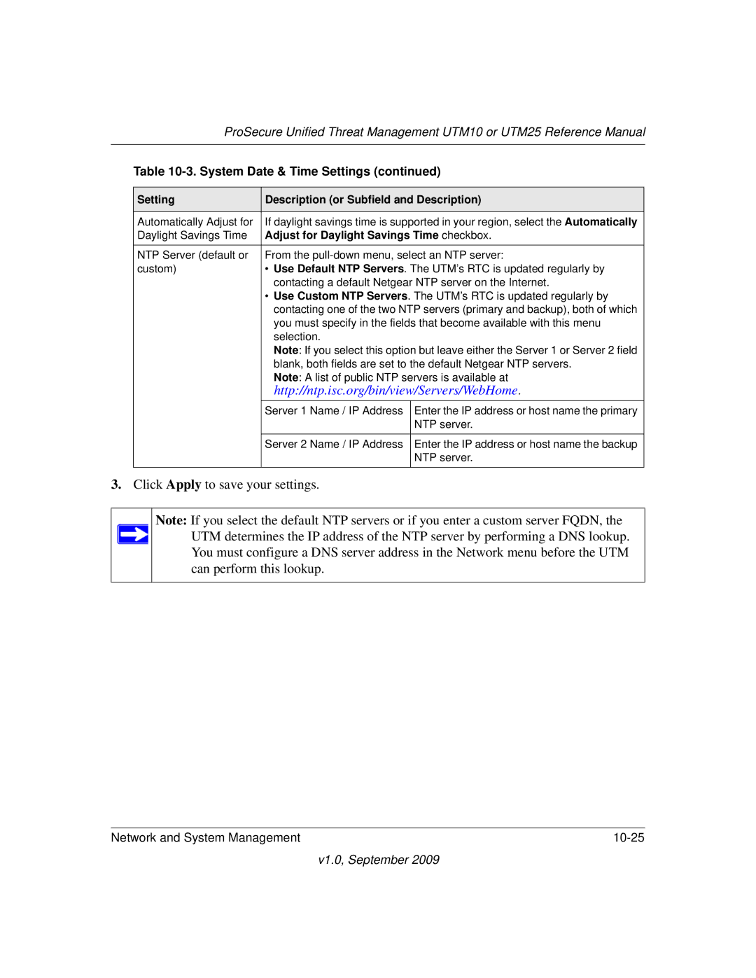 NETGEAR UTM25-100NAS, UTM10EW-100NAS, UTM25EW-100NAS manual Network and System Management 10-25 