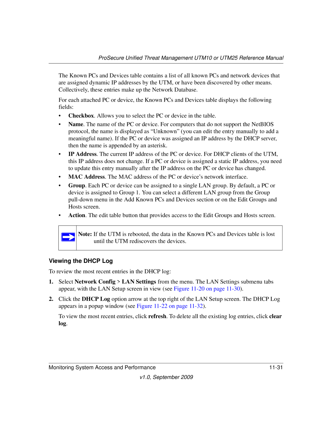 NETGEAR UTM25EW-100NAS, UTM25-100NAS, UTM10EW-100NAS manual Viewing the Dhcp Log 