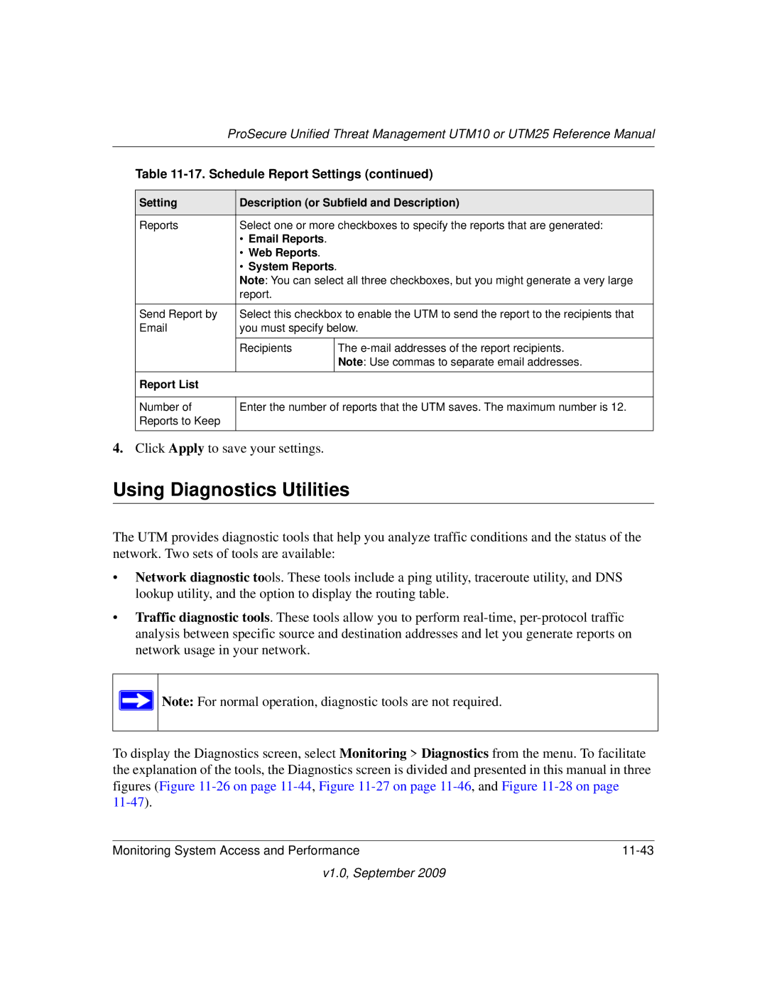 NETGEAR UTM25EW-100NAS, UTM25-100NAS Using Diagnostics Utilities, Email Reports Web Reports System Reports, Report List 