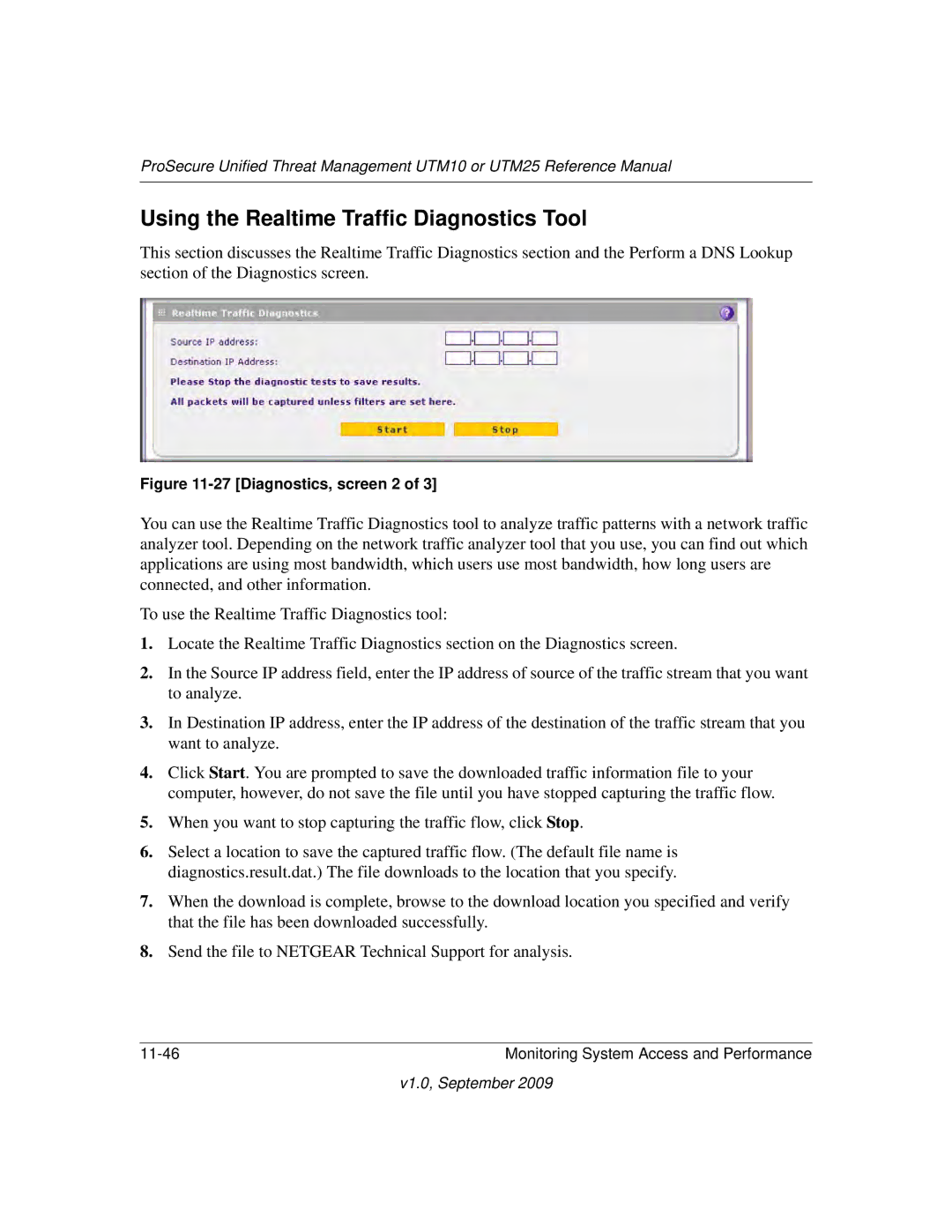 NETGEAR UTM25EW-100NAS, UTM25-100NAS, UTM10EW-100NAS Using the Realtime Traffic Diagnostics Tool, Diagnostics, screen 2 