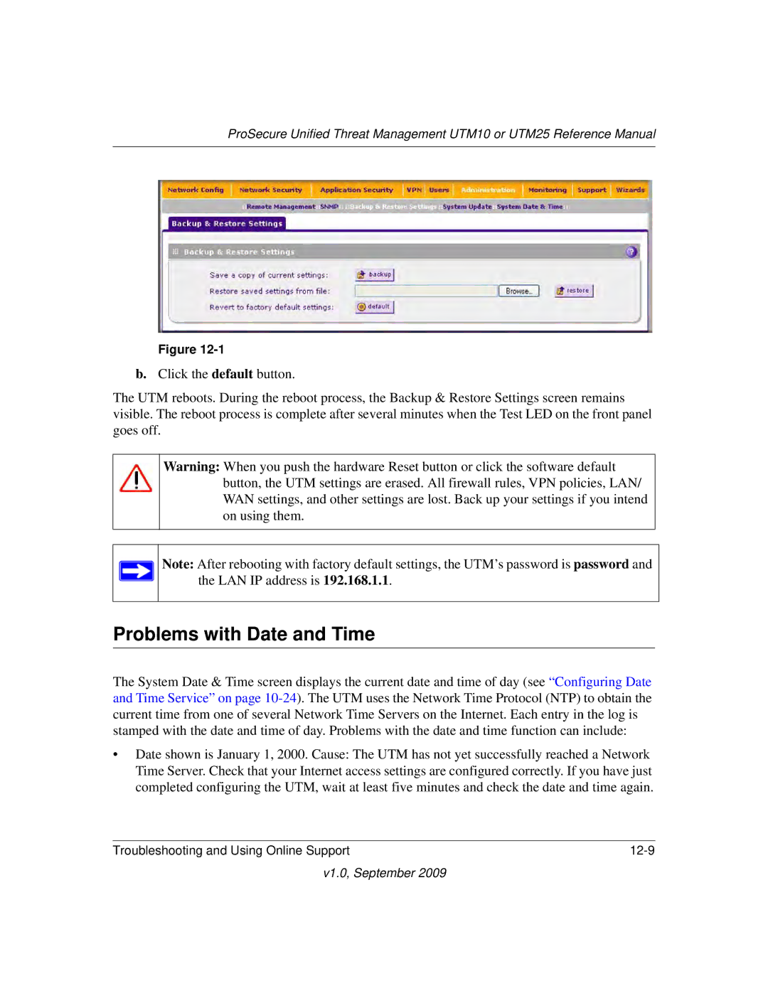 NETGEAR UTM10EW-100NAS, UTM25-100NAS, UTM25EW-100NAS manual Problems with Date and Time 