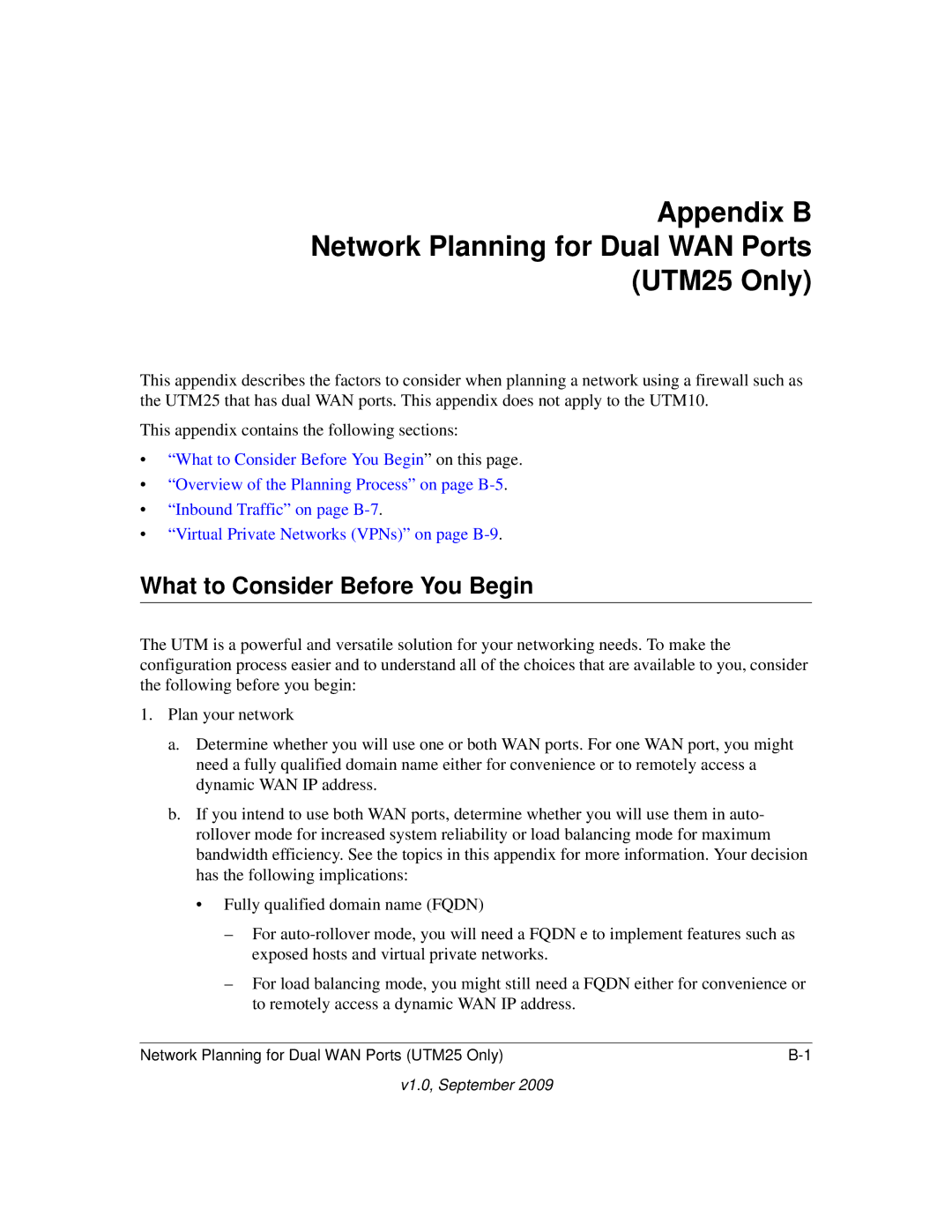 NETGEAR UTM25-100NAS manual Appendix B Network Planning for Dual WAN Ports UTM25 Only, What to Consider Before You Begin 