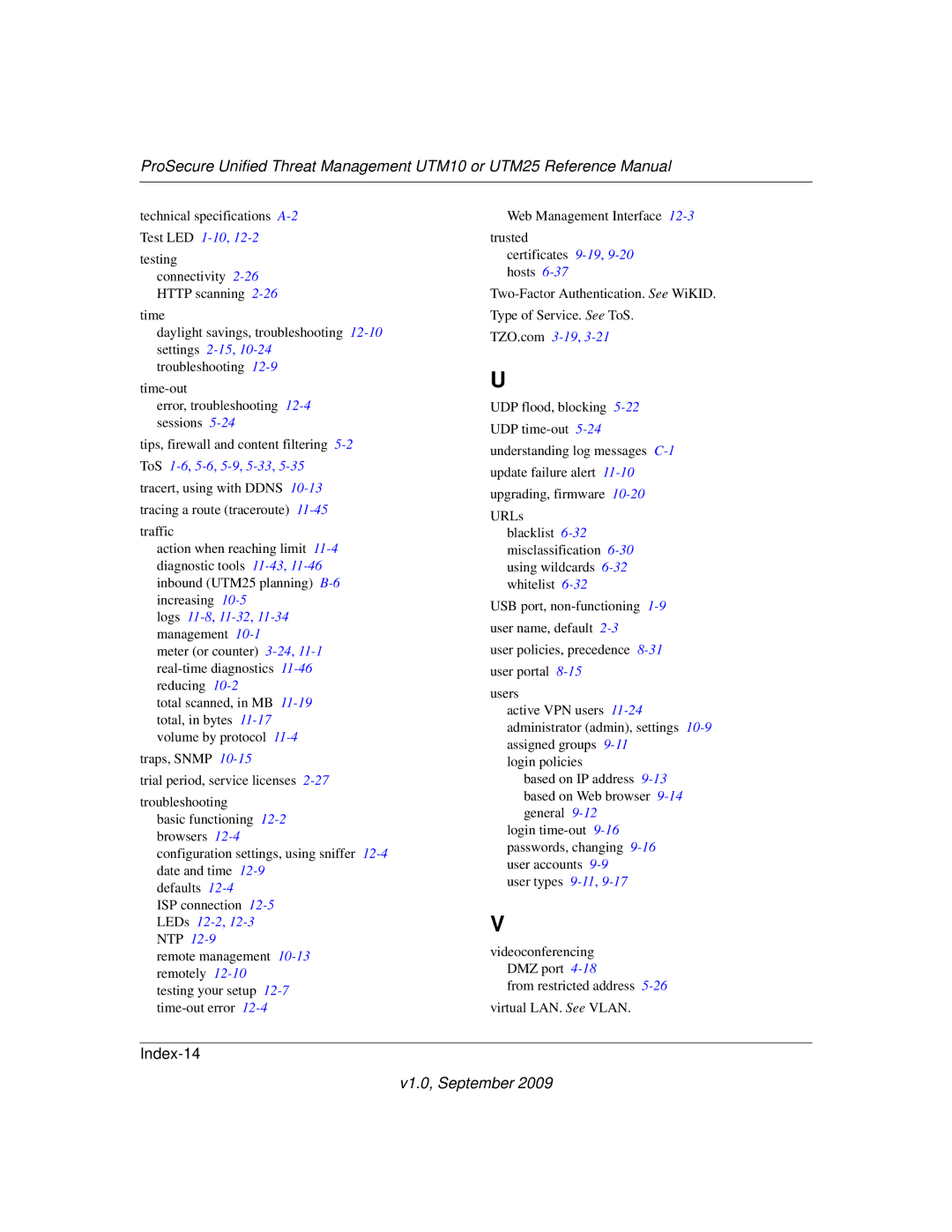 NETGEAR UTM10EW-100NAS, UTM25-100NAS, UTM25EW-100NAS manual Index-14 